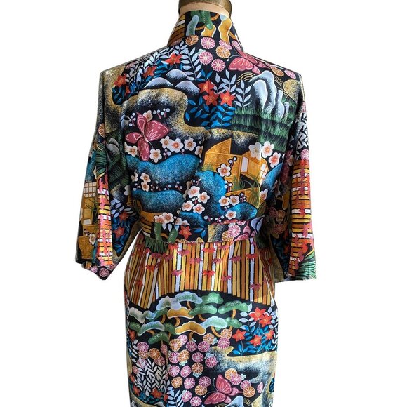 Vintage vibrant wood-sy pattern knee length kimono cover up - Picture 12 of 15